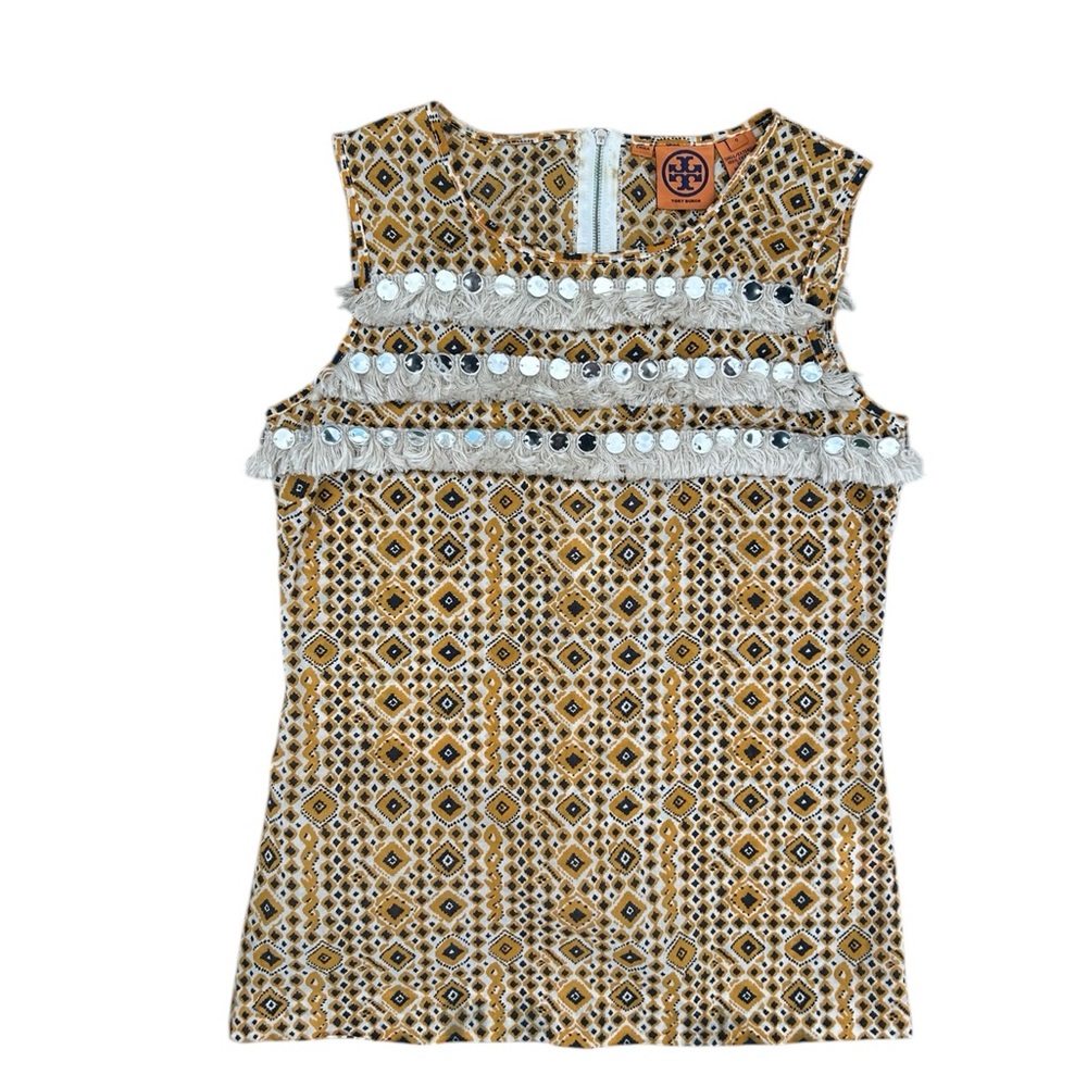 TORY BURCH Top Blouse Sz 0 Beaded Fringe Boho Cottagecore Lagenlook